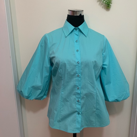 FMX Design Studio Puff Sleeve Poplin Button Down Shirt - Picture 5 of 7